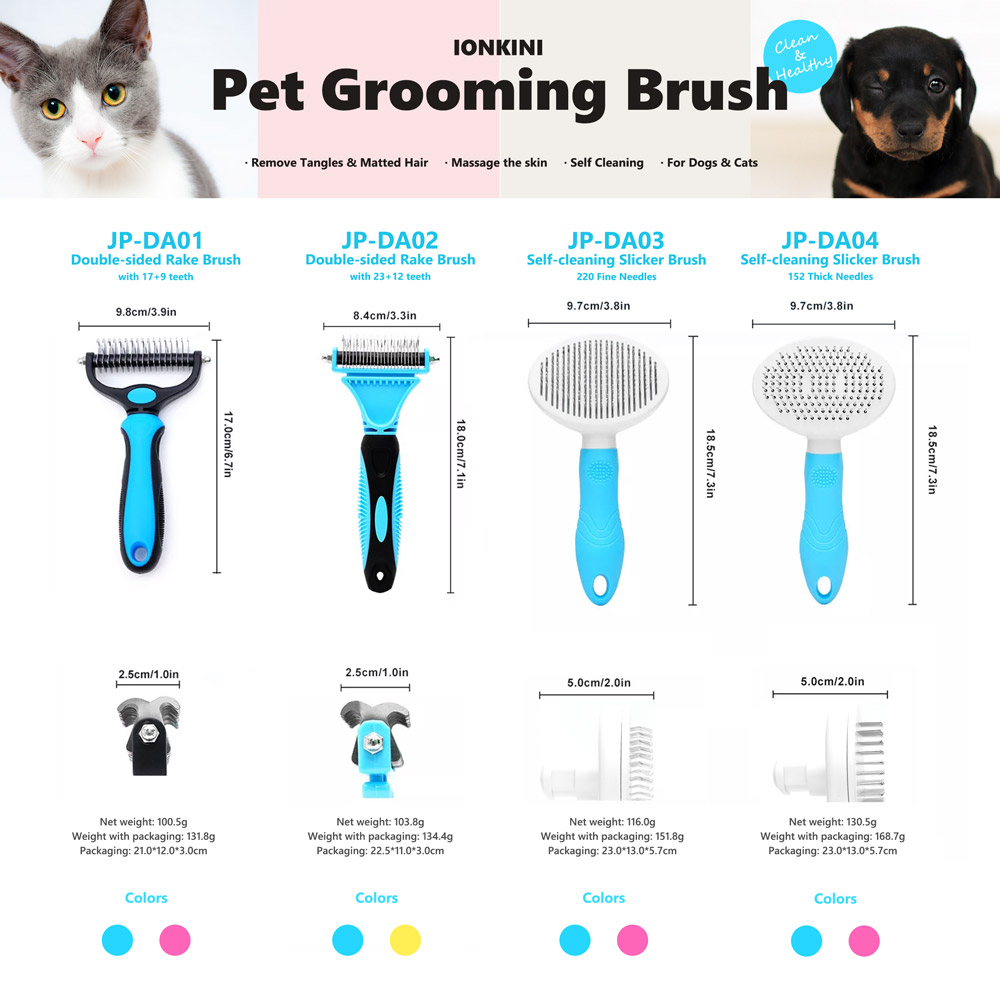 Self Cleaning Pet Grooming Slicker Brush Double-sided Dematting Deshedding Shedding Undercoat Rake Comb for Dogs, Cats, Rabbits, Bunny, Kitten, Puppy