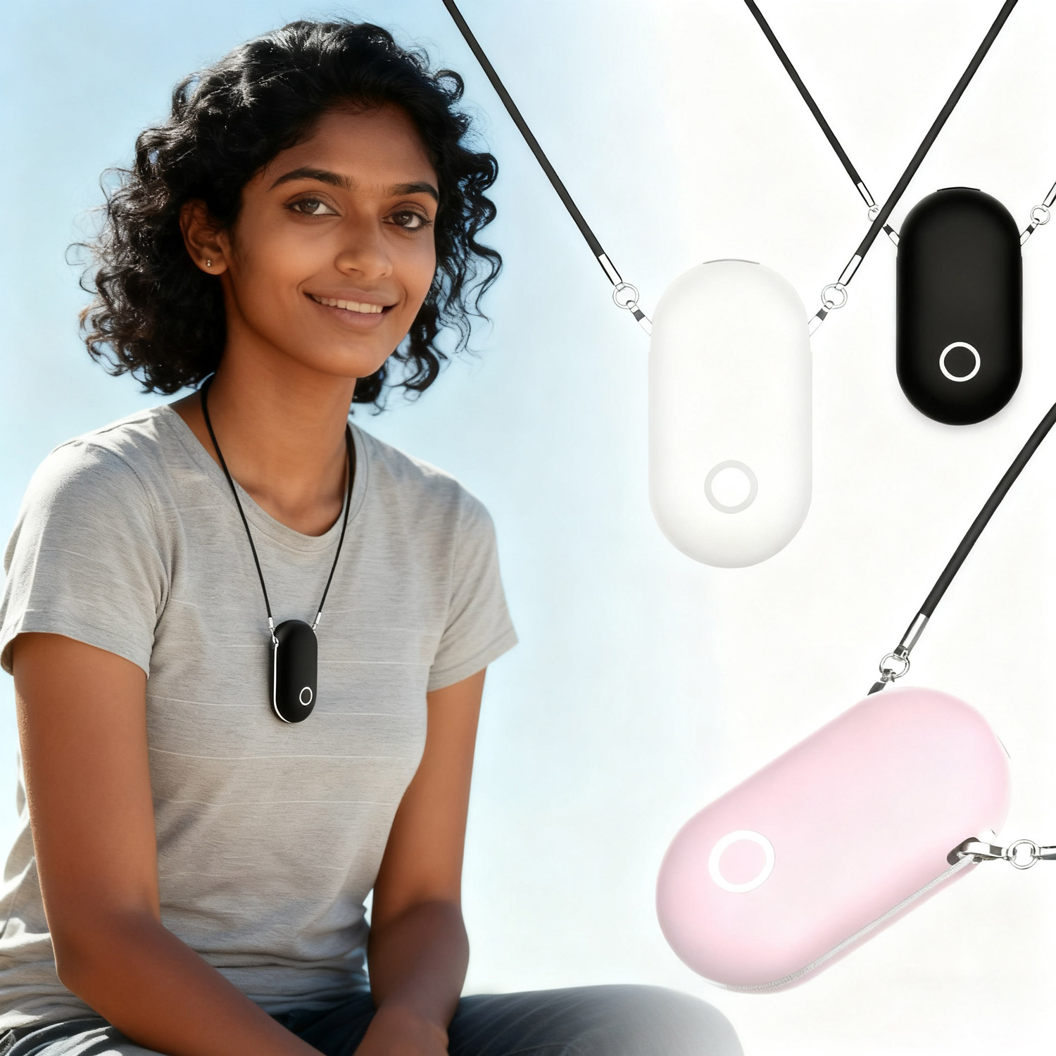 IONKINI Wearable Air Purifier Necklace JO-2002 with Oval Pebble Shape Design